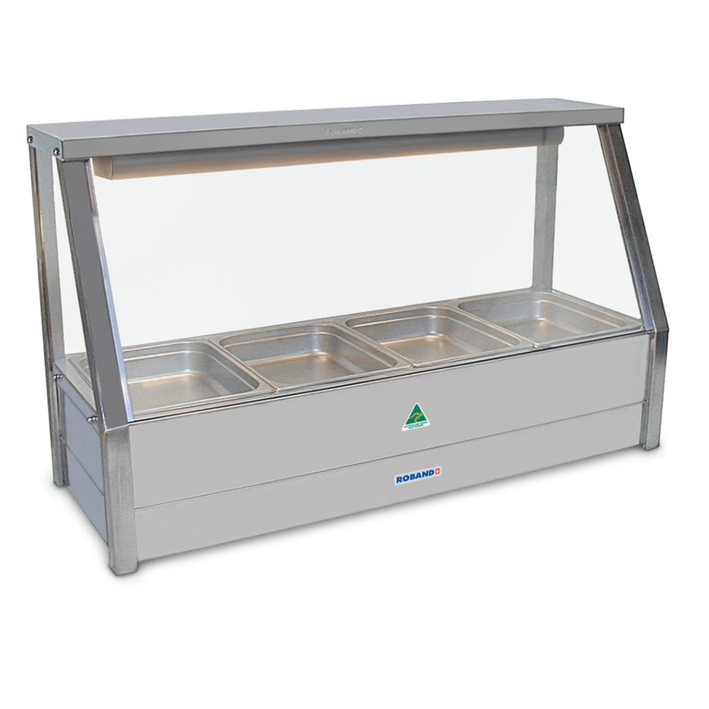 ROBAND Roband Straight Glass Hot Food Display Bar, 4 Pans Single Row - Commercial Straight Glass Hot Foodbars | NECES...