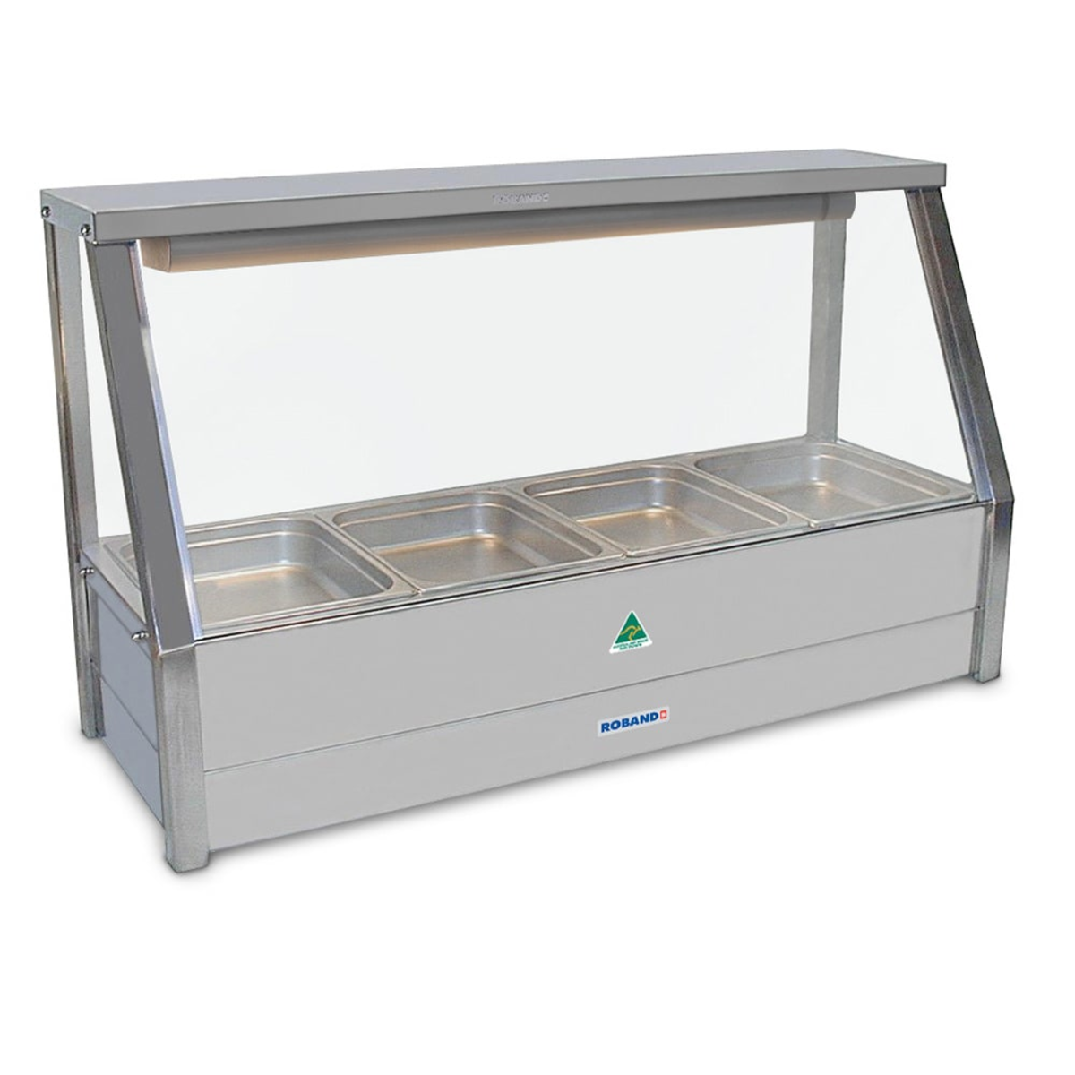 ROBAND Roband Straight Glass Hot Food Display Bar, 4 Pans Single Row - Commercial Straight Glass Hot Foodbars | NECES...