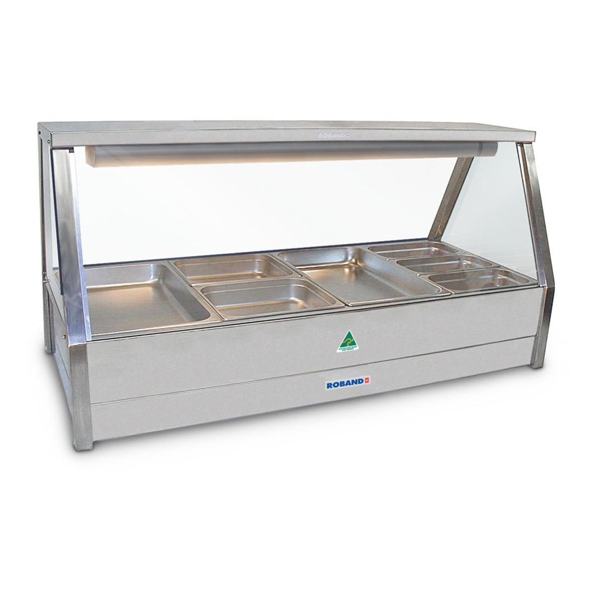 ROBAND Roband Straight Glass Hot Food Display Bar, 6 Pans Double Row - Commercial Straight Glass Hot Foodbars | NECES...