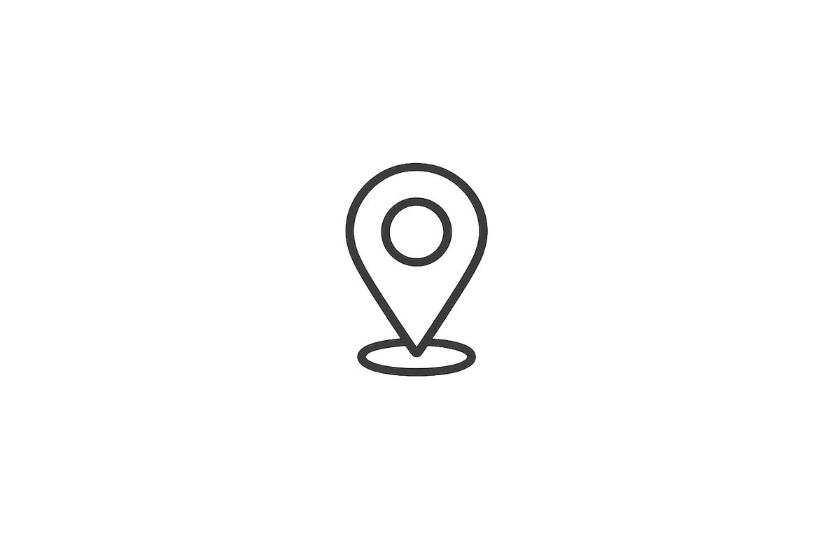 Minimal map pin line icon representing local commercial kitchen equipment service across North East Victoria