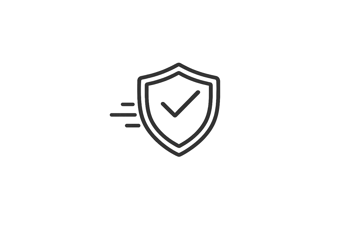 Minimal shield with checkmark line icon representing trusted commercial kitchen brands and quality service